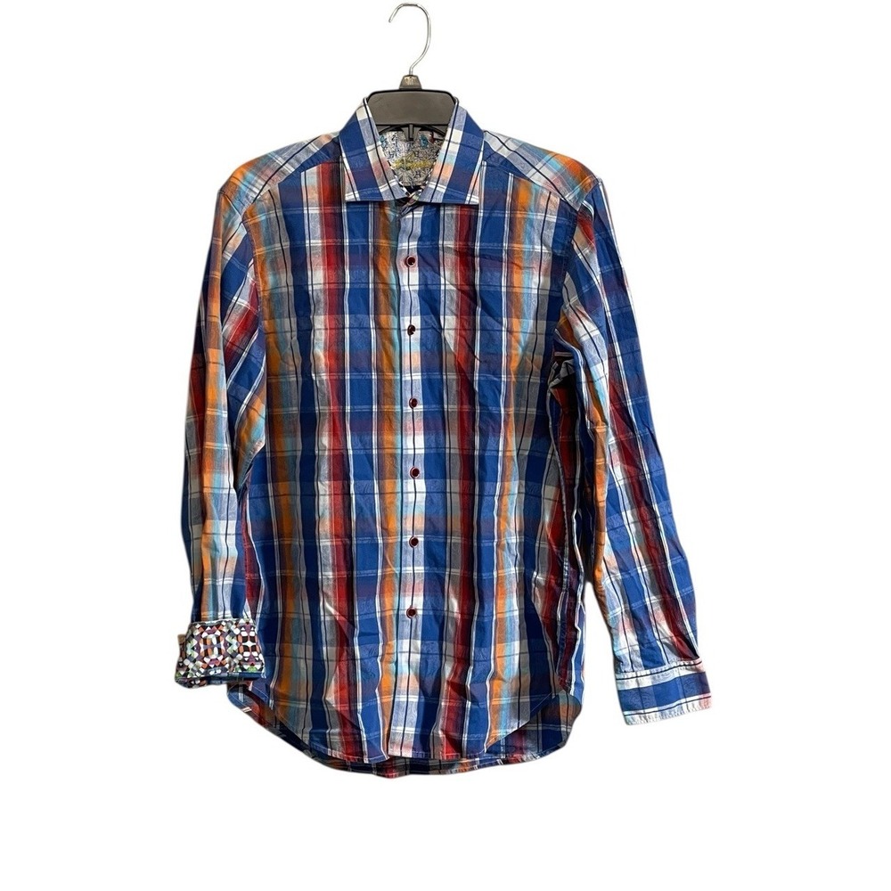 Robert Graham Shirt Men Med Alaska Classic Fit Cotton Plaid Button Contrast Cuff